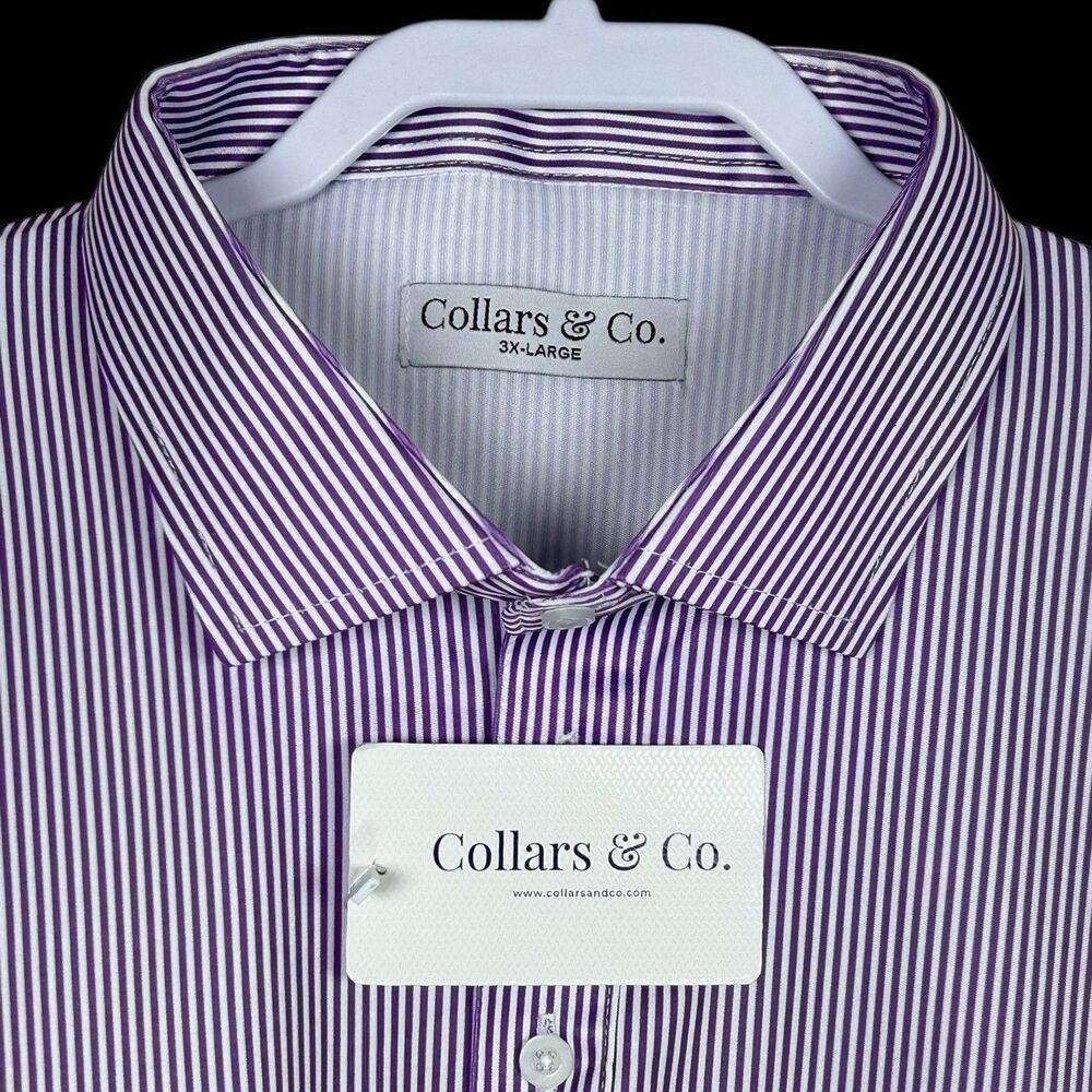 Collars & Co Polo Shirt Mens 3XL Purple and White Regent Stripe Dress Collar NWT